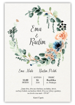 Originálne svadobné oznámenie s fotkou - Watercolor floral